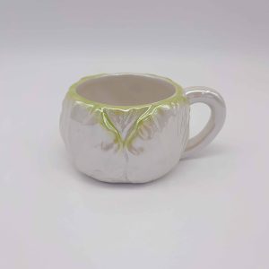 White Ceramic Cup Vegetable Embossed Design
