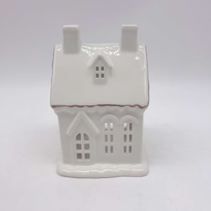 White Ceramic Small Snowy Christmas House