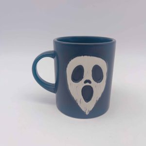 White Embossed Surprised Ghost Black Halloween Ceramic Mug