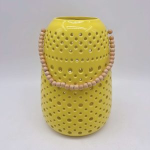 Yellow Beaded Ceramic Lantern Decor