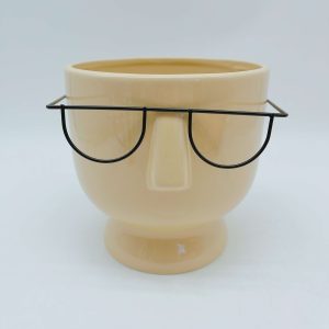 Yellow Ceramic Flowerpot Black Glasses
