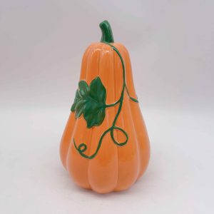Yellow Ceramic Pumpkin Green Leaf Decor Ornament
