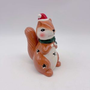 Yellow Ceramic Squirrel Decorative Figurine Hollow Design
