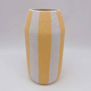 Yellow White Striped Ceramic Vase